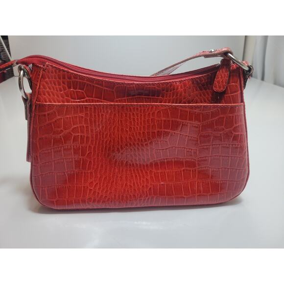 LIZ Claiborne Red Alligator Print Zip Snap Closure Small Outside Pocket - Picture 9 of 16